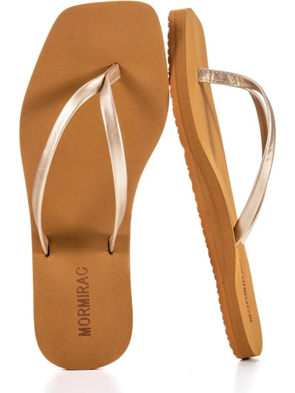 Women's Cream Rubber Sole Summer Comfortable Flip Flops Square Toe Flat Sandals